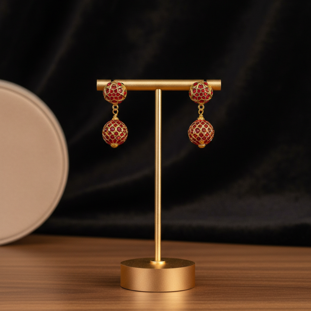 Red and Gold Drop Earrings