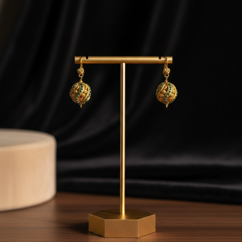Gold Green Drop Earrings