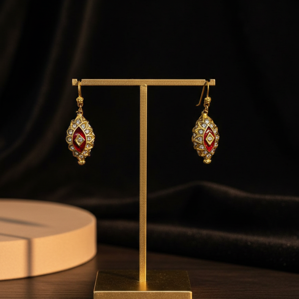 Gold Red Drop Earrings