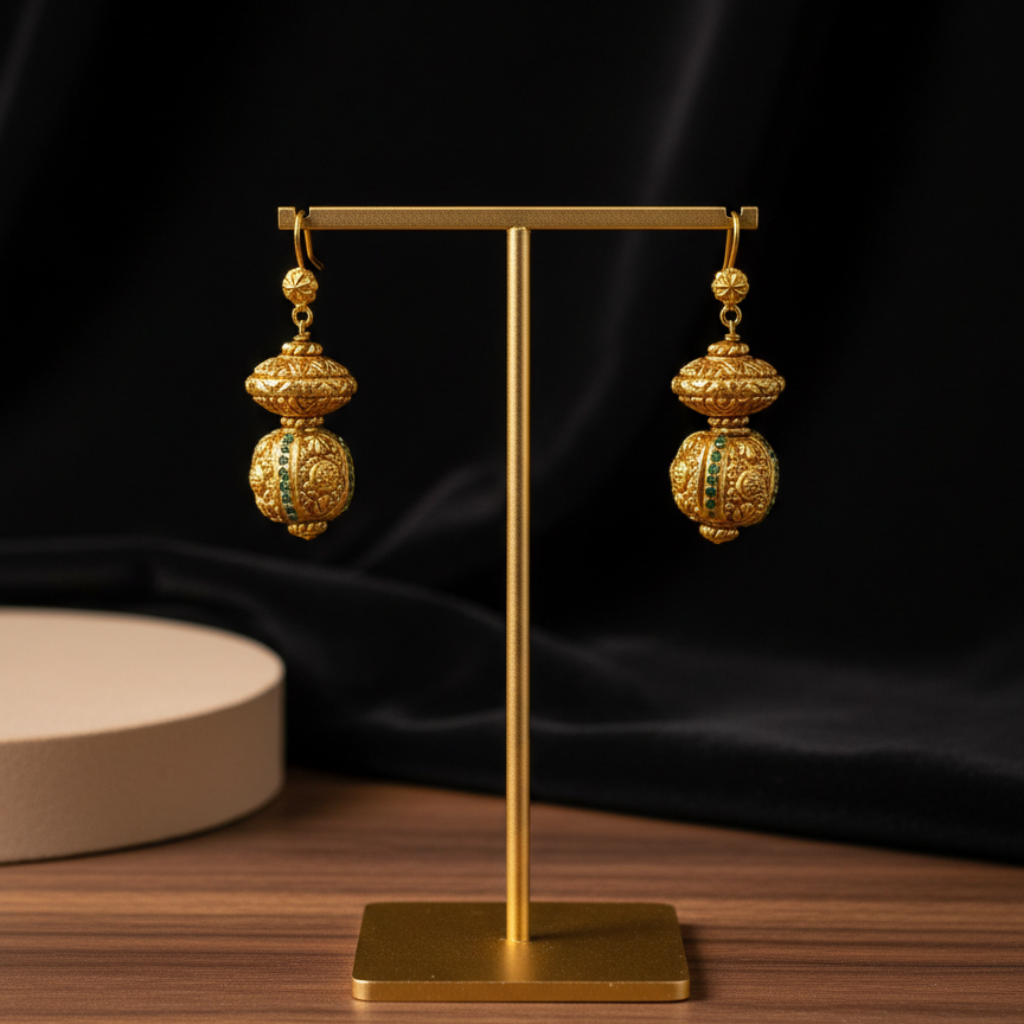 Gold Dangle Emerald Earrings