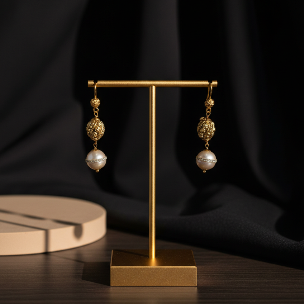 Regal Pearl Gold Earrings