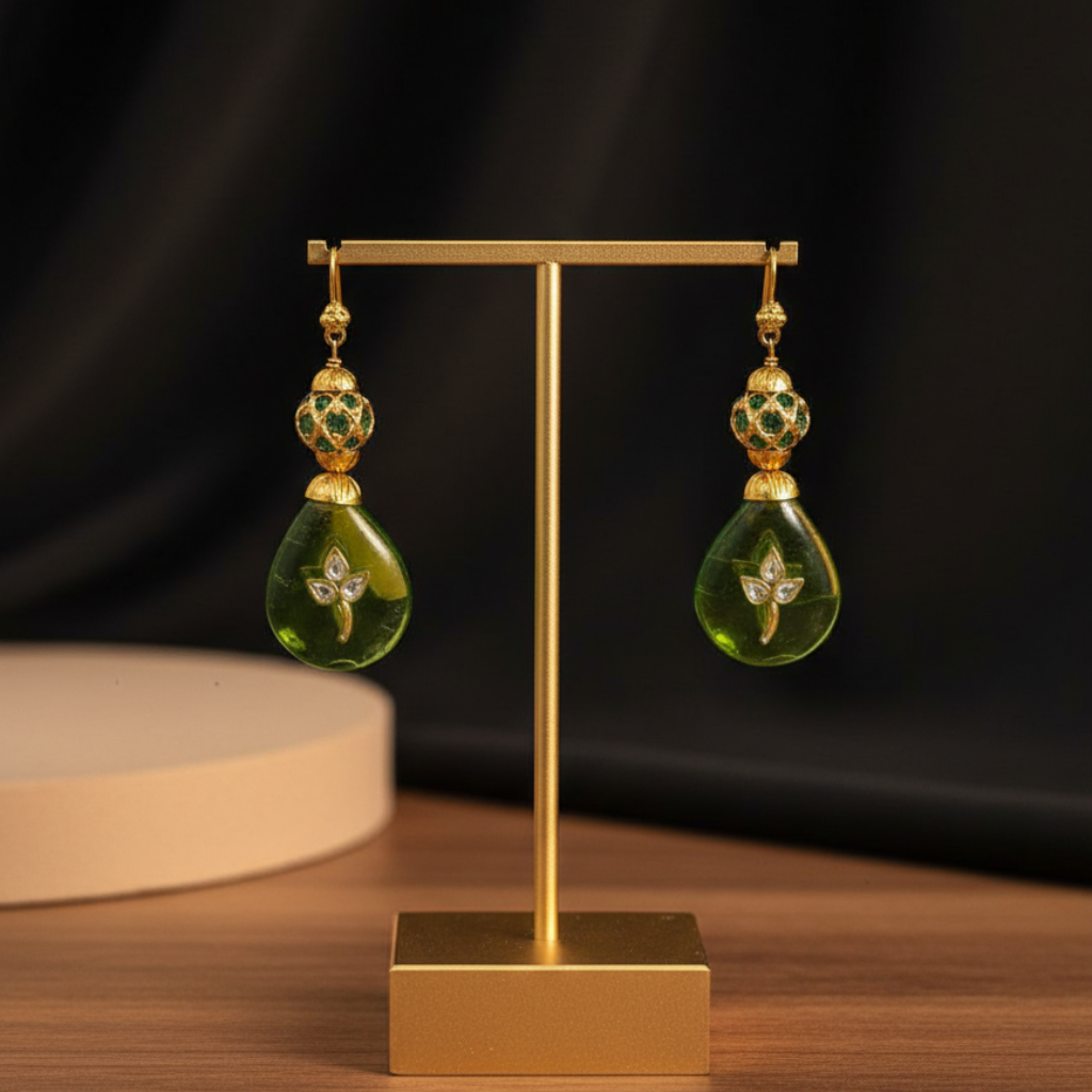 Green Teardrop Dangle Earrings