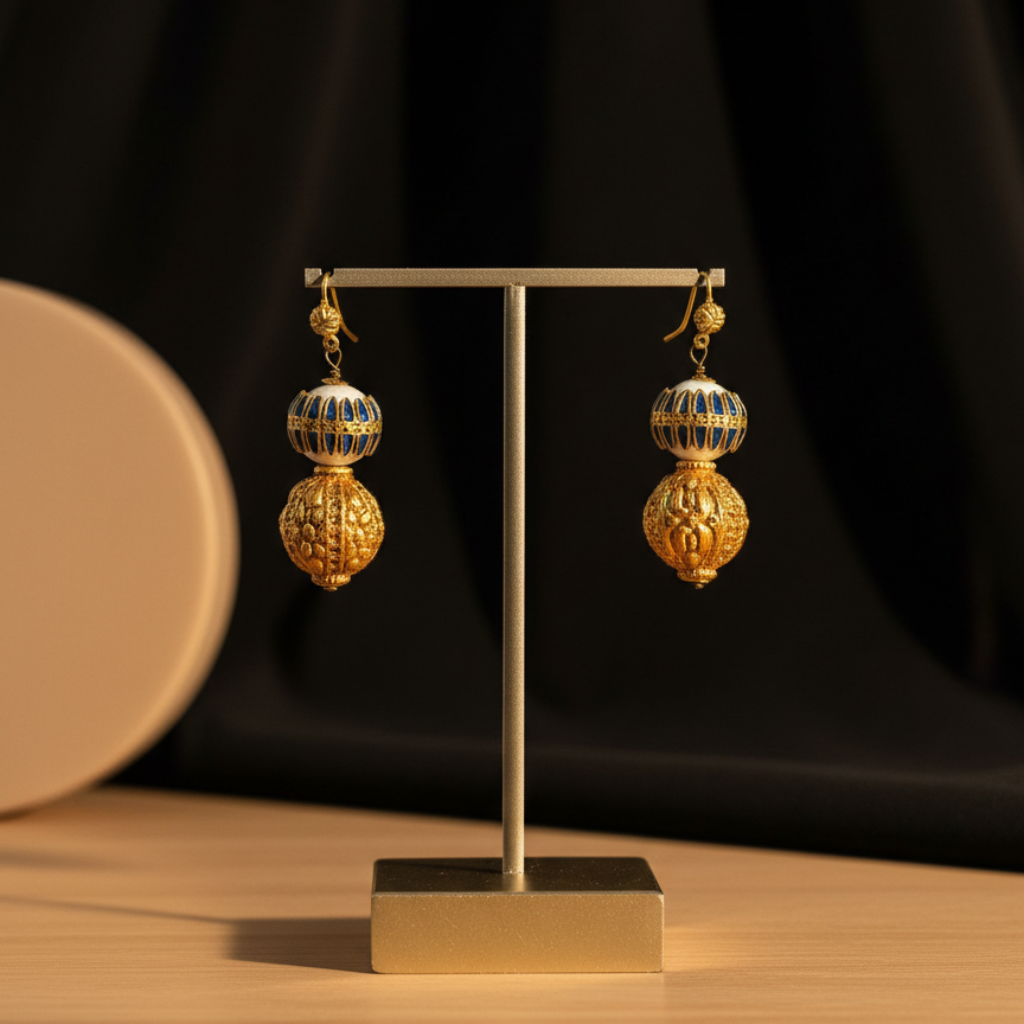 Ornate Gold Enamel Earrings