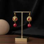 Ornate Gold Red Earrings