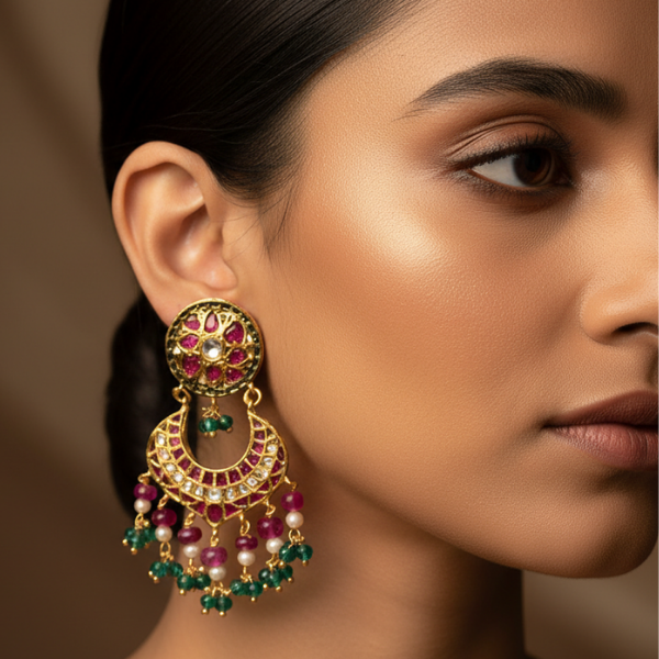 Ruby Pearl Chandbali Earrings