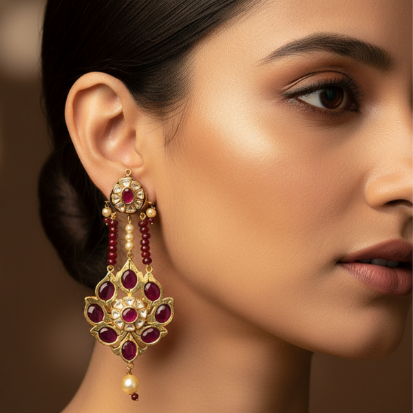 Ruby Polki Chandelier Earrings