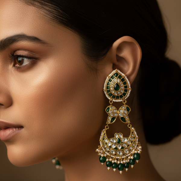 Emerald Polki Chandbali Earrings