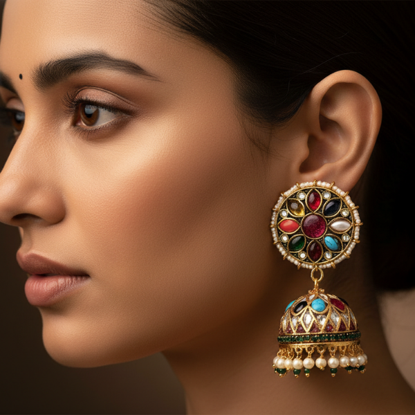Multi-Color Stone Jhumka Earrings