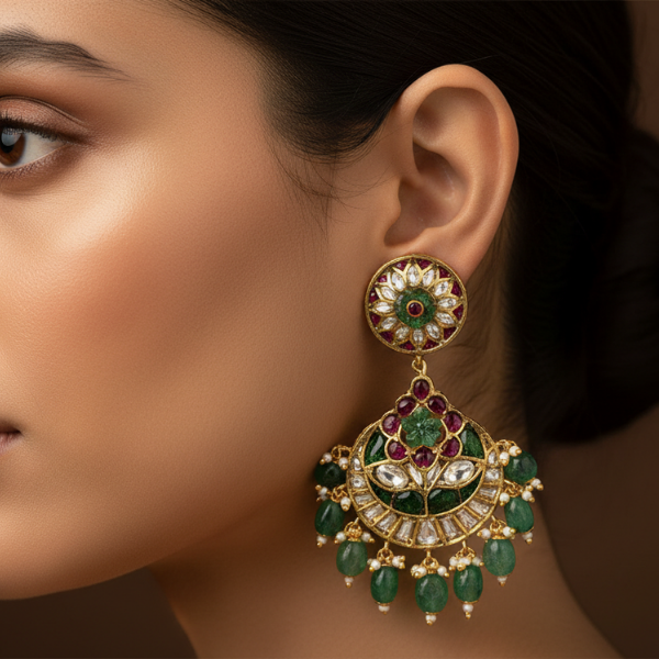 Emerald Ruby Chandbali Earrings