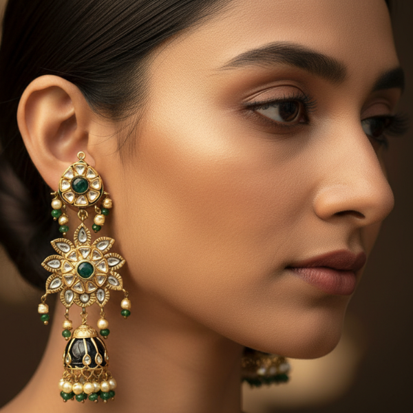 Emerald Polki Jhumka Earrings
