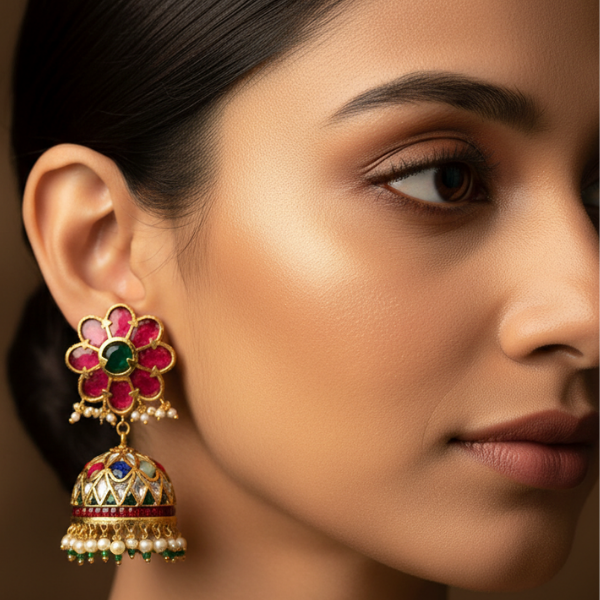 Ruby Emerald Flower Jhumka