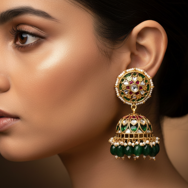 Emerald Ruby Jhumka Earrings