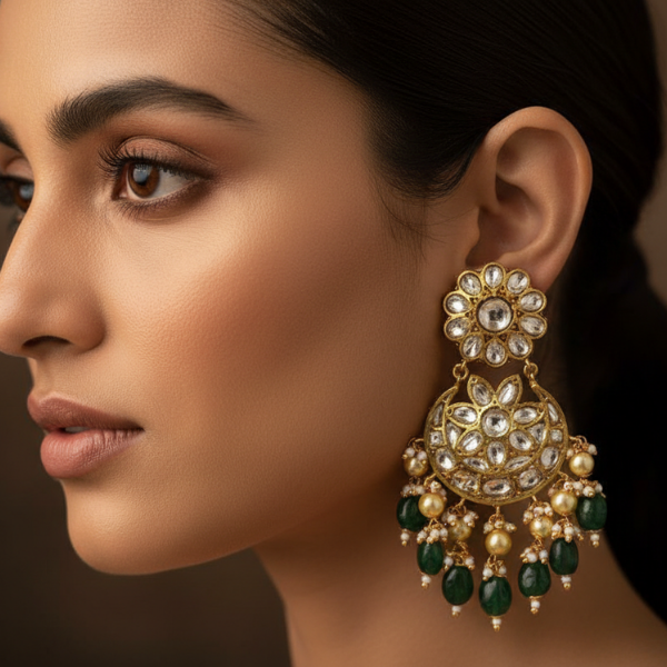 Polki Emerald Drop Earrings