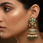 Green Polki Jhumka Earrings