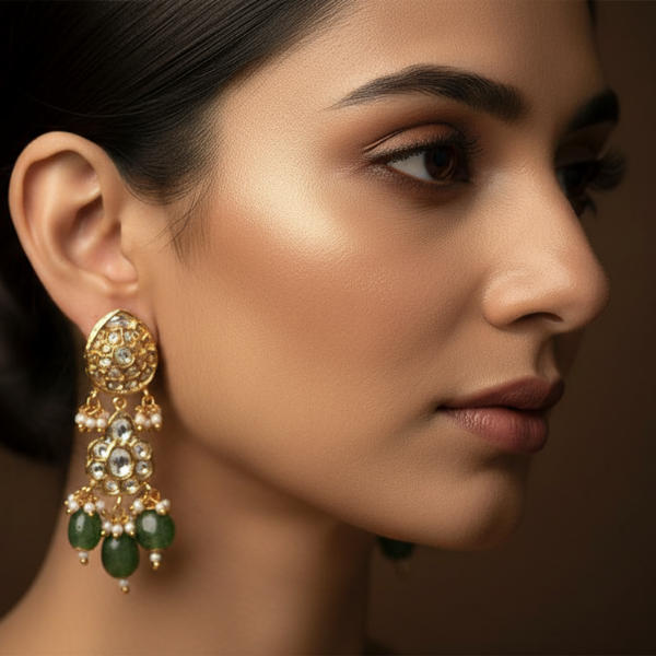 Pristine Polki Emerald Dangle Drops