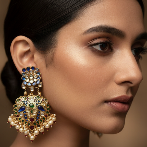 Multi-Color Polki Chandelier Earrings