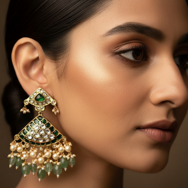 Emerald Polki Chandelier Earrings