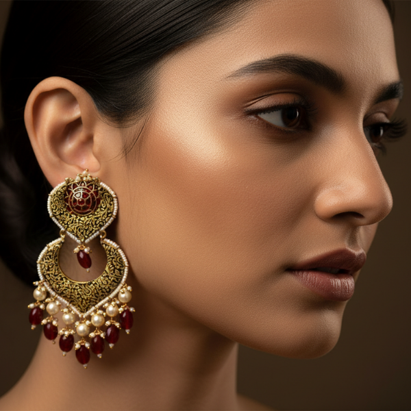 Ruby Gold Pearl Chandbali