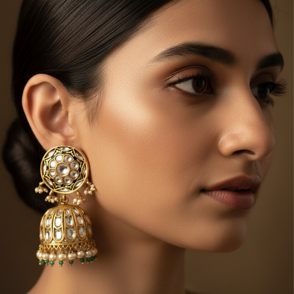 Polki Jhumka Pearl Earrings
