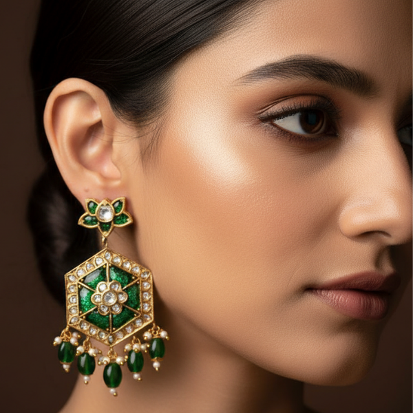 Emerald Polki Dangle Earrings