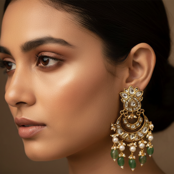 Polki Chandbali Pearl Earrings