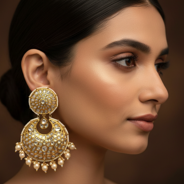 Polki Pearl Chandbali Earrings