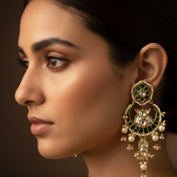 Emerald Pearl Polki Chandbalis