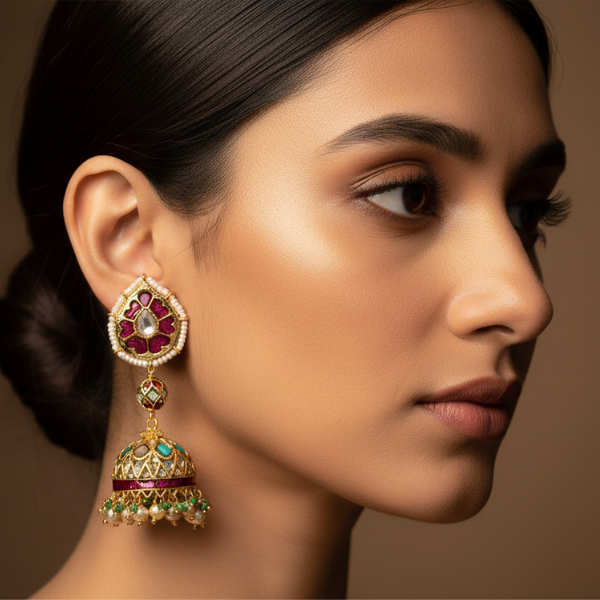 Ruby Green Polki Jhumka