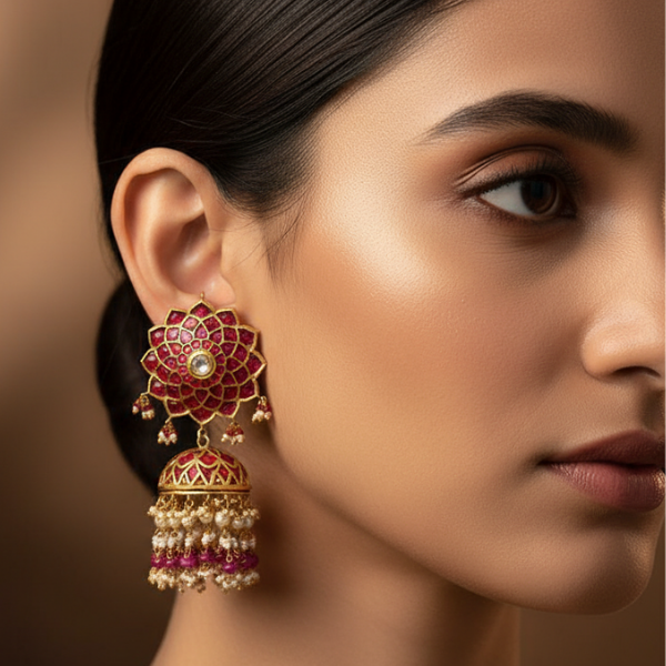 Ruby Polki Floral Jhumka