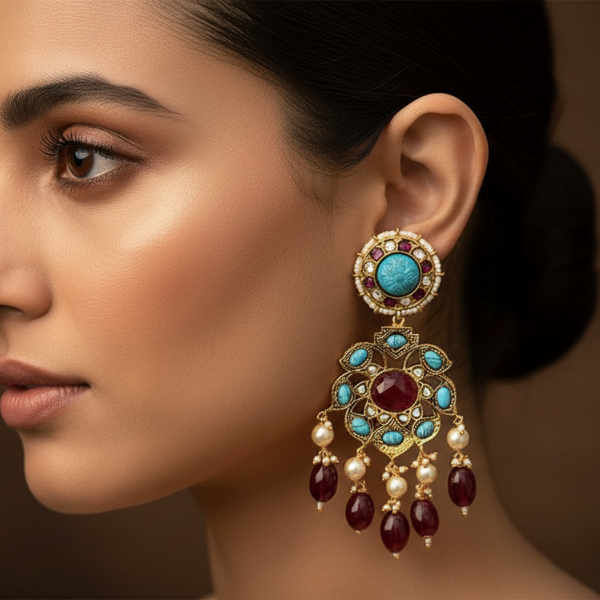 Ruby Turquoise Chandelier Earrings