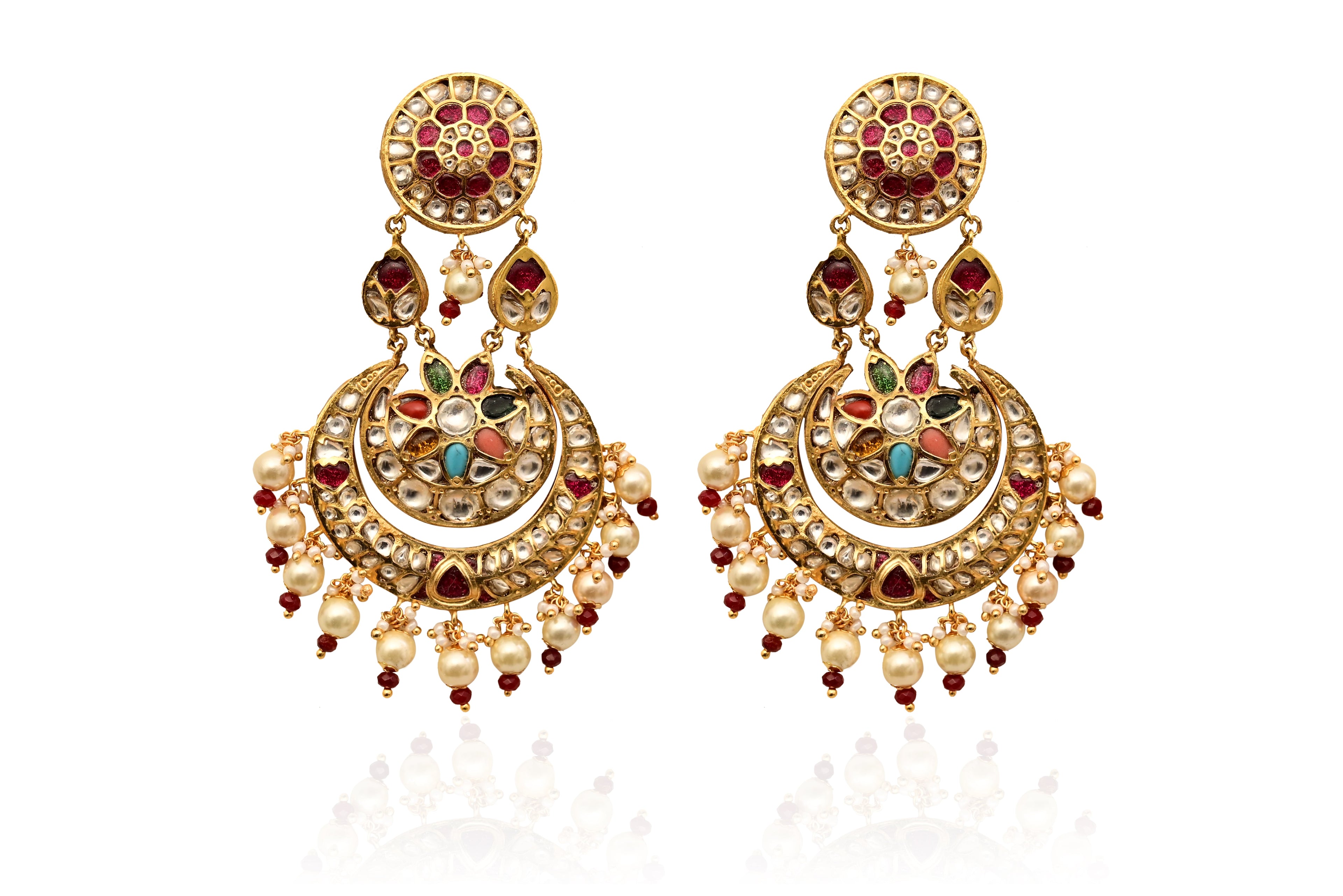 Chandbali Kundan Pearl Earrings