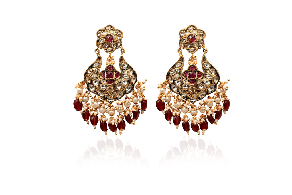 Traditional Ruby Pearl Earrings