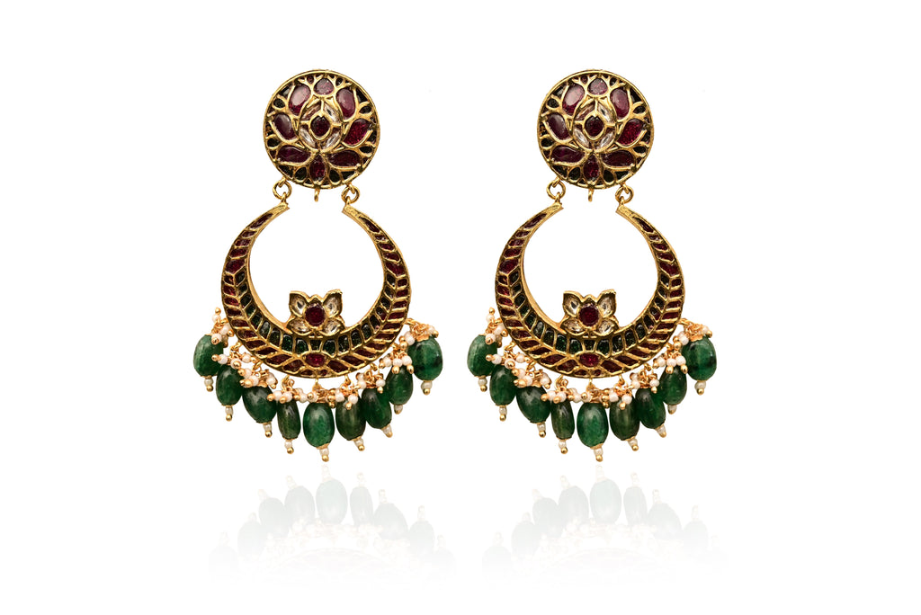 Ruby Emerald Chandbali Earrings