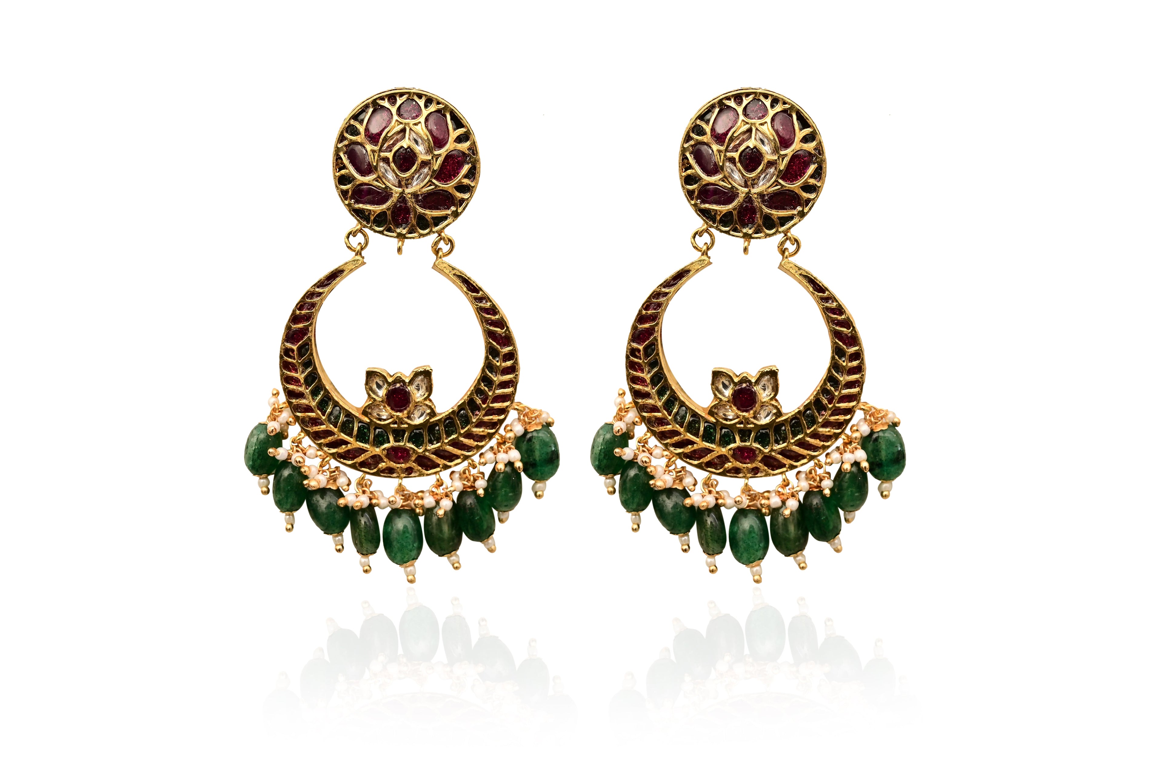 Ruby Emerald Chandbali Earrings