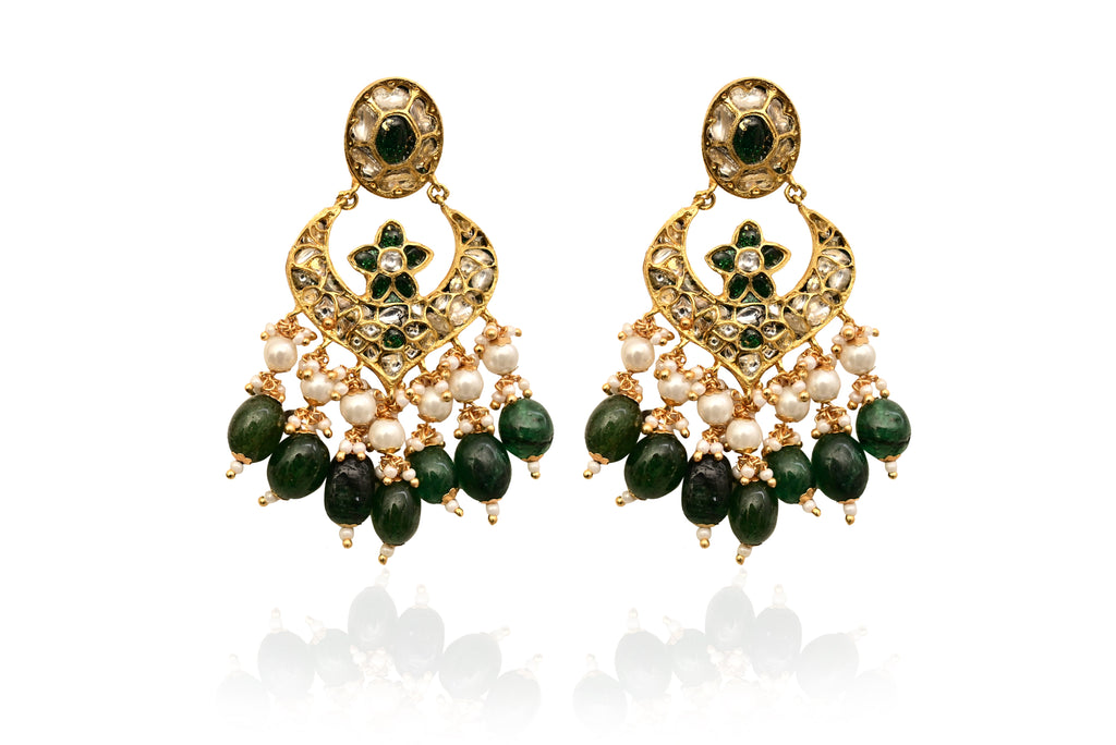 Emerald Kundan Chandelier Earrings