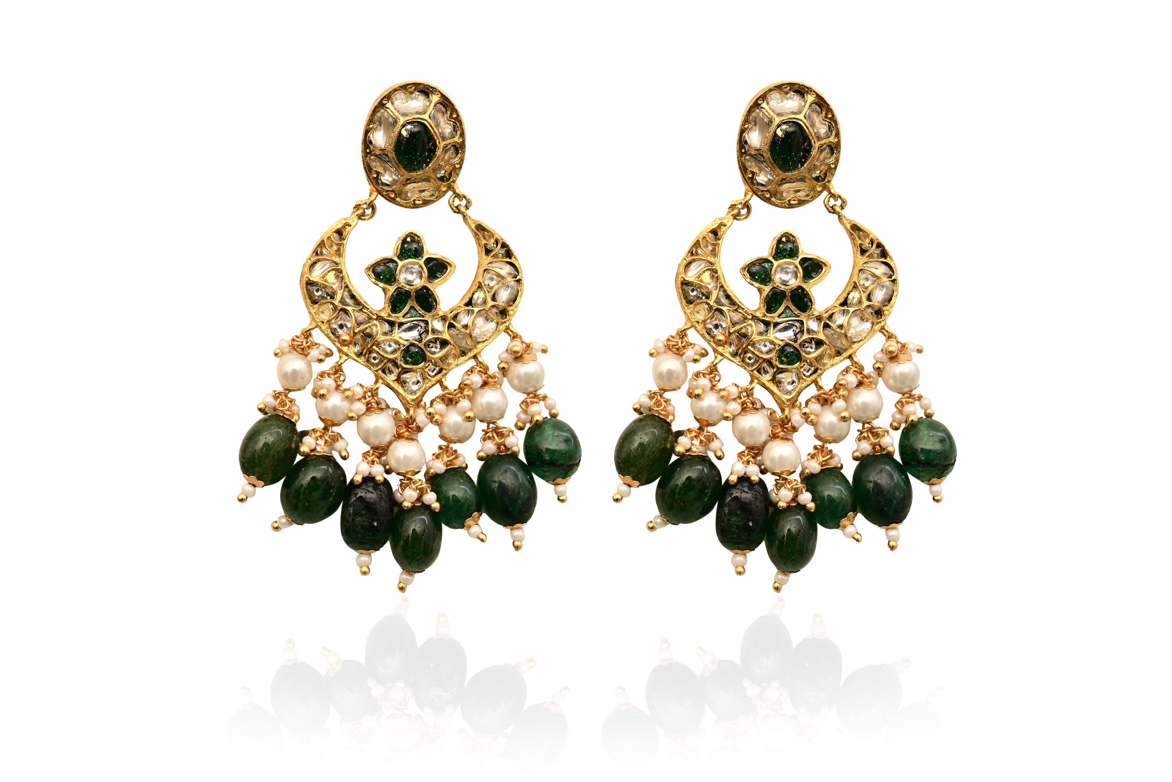 Emerald Kundan Chandelier Earrings