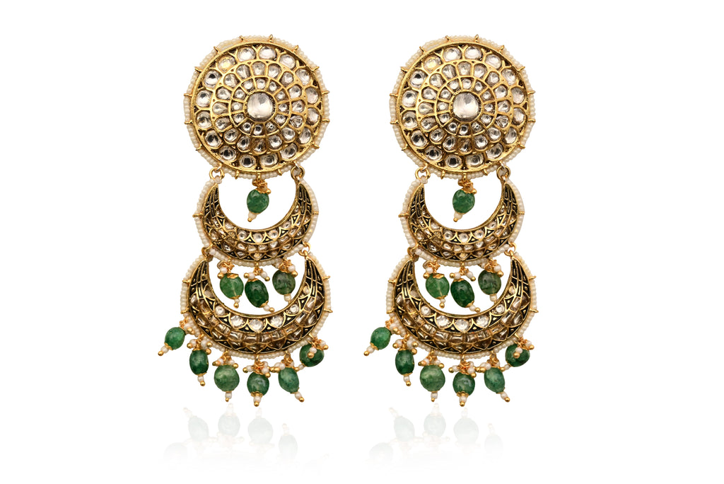 Kundan Emerald Drop Earrings