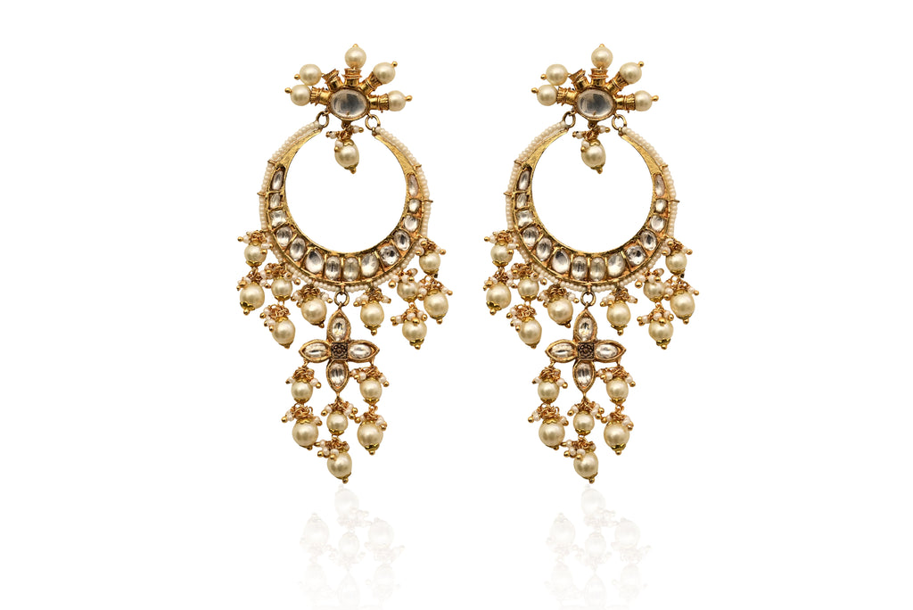Pearl Kundan Chandbali Earrings