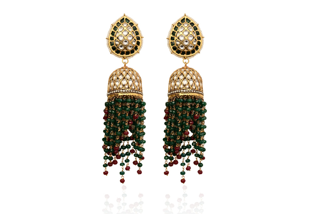Emerald Kundan Jhumka Earrings