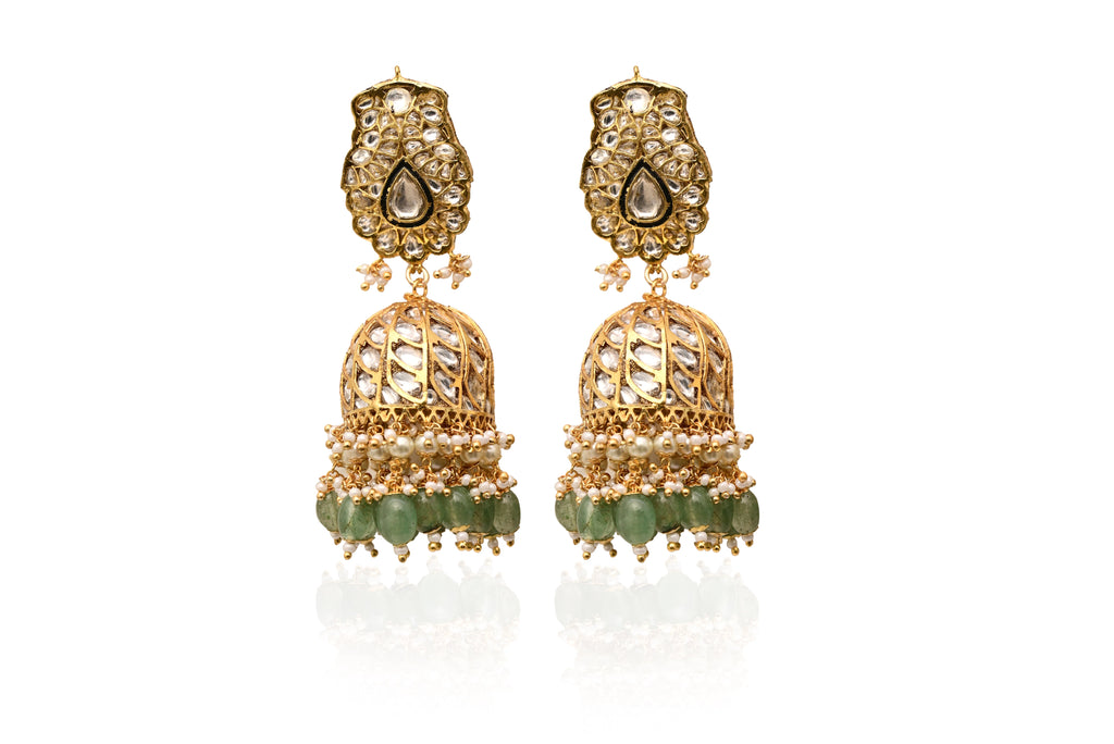 Polki Jhumka Emerald Earrings