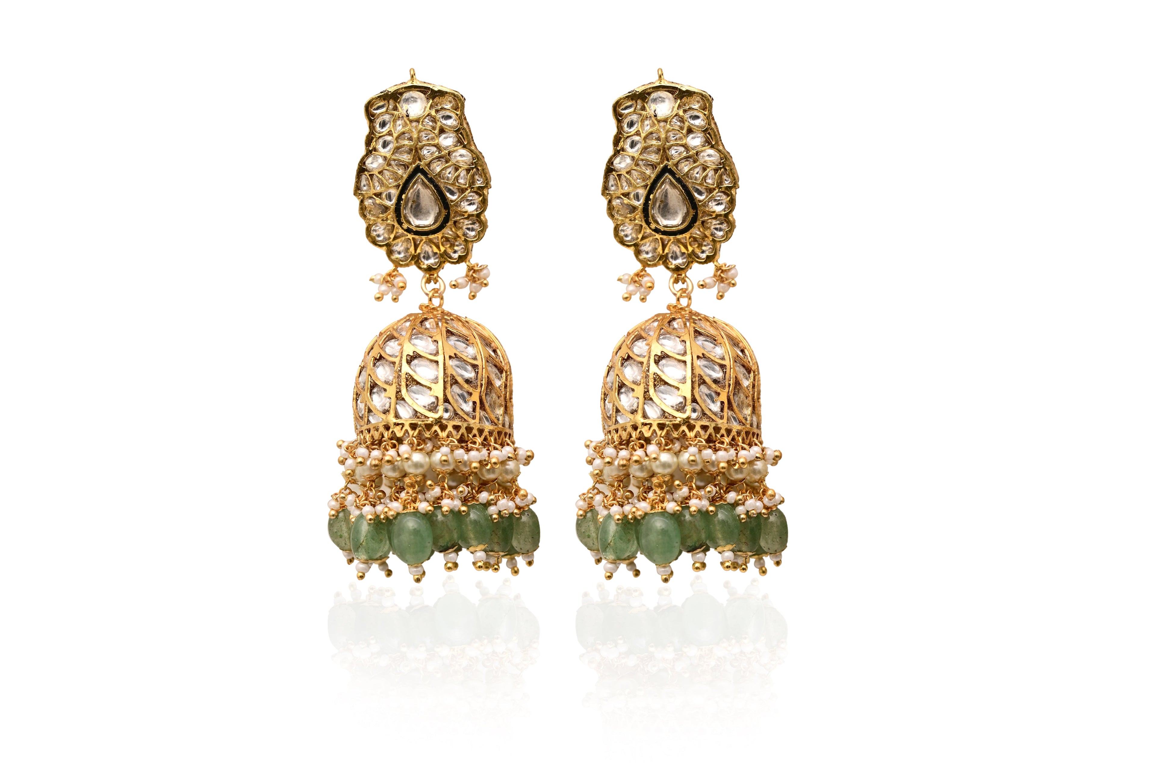 Polki Jhumka Emerald Earrings