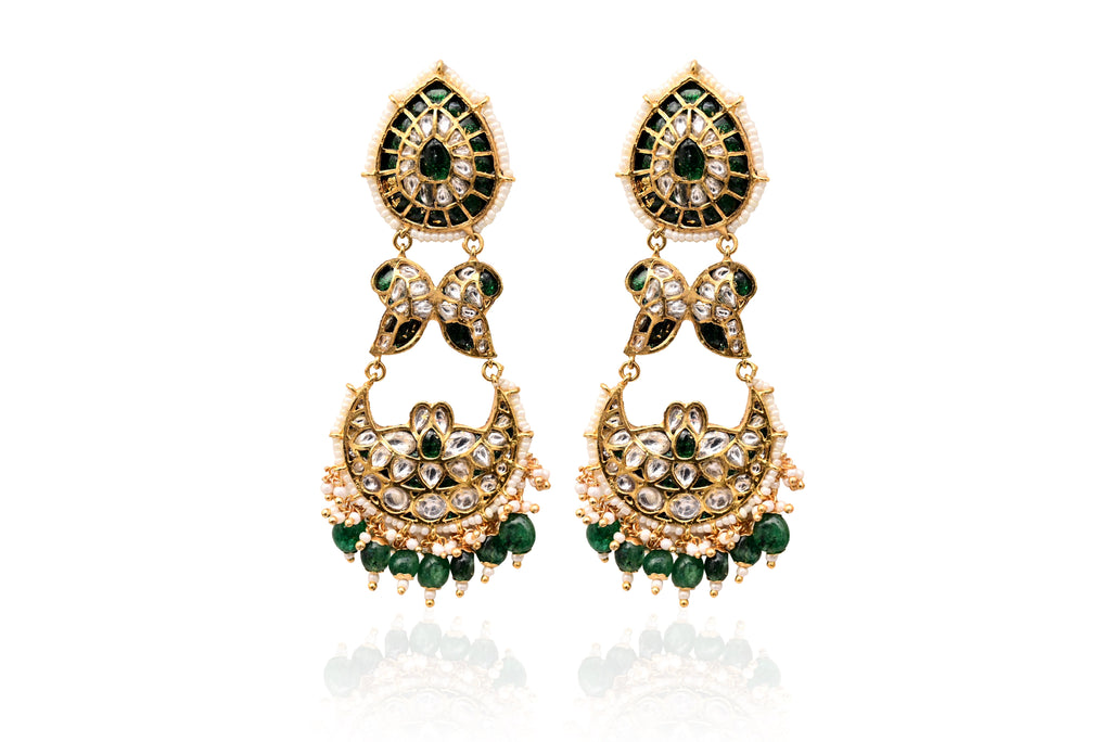 Emerald Polki Chandbali Earrings