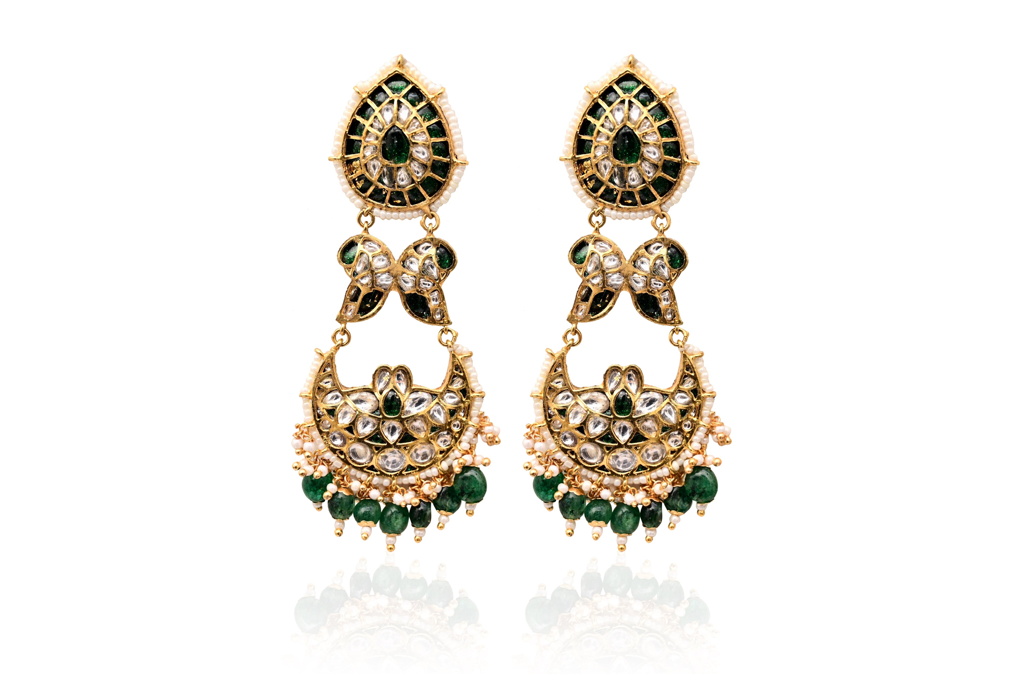 Emerald Polki Chandbali Earrings