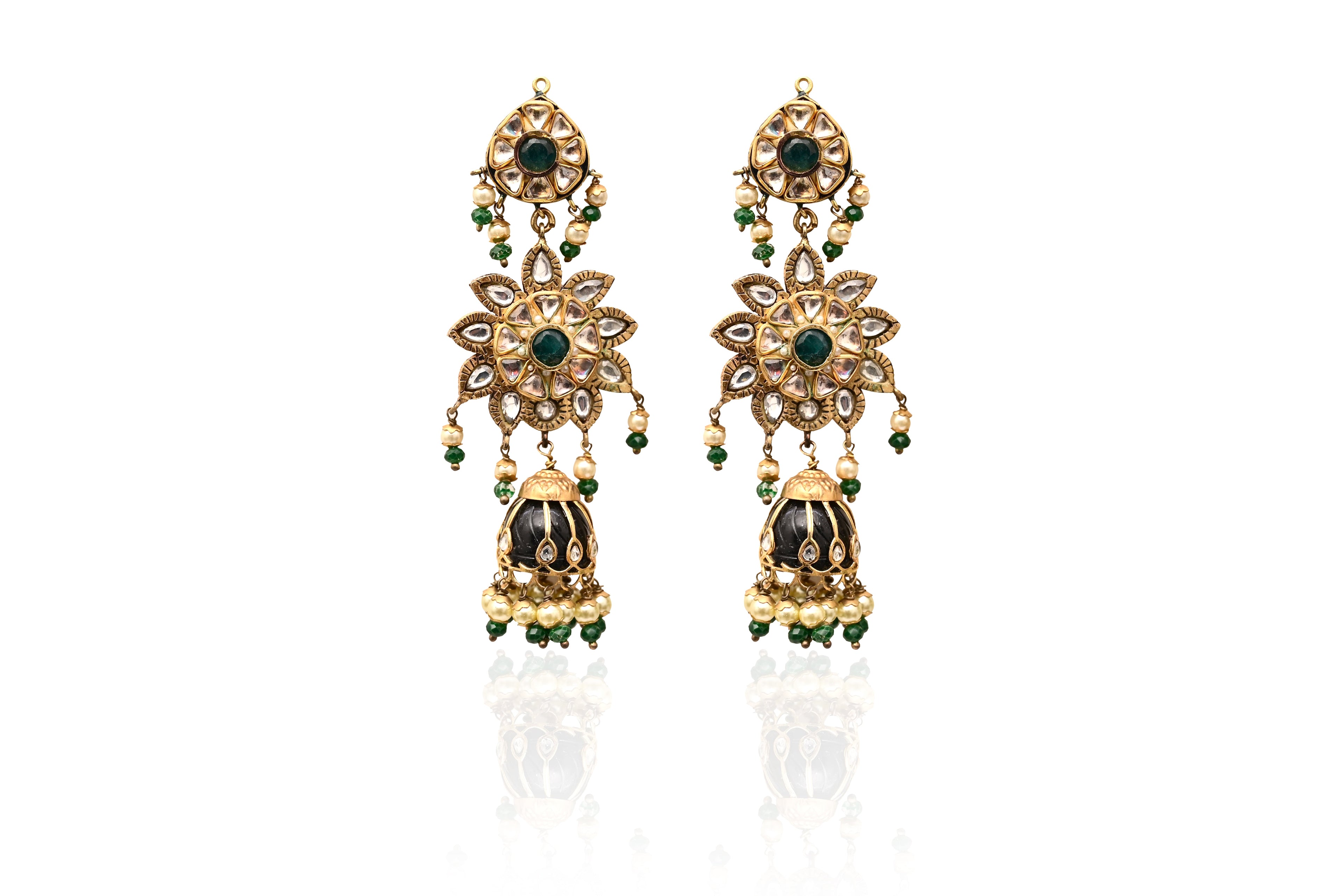 Emerald Polki Jhumka Earrings