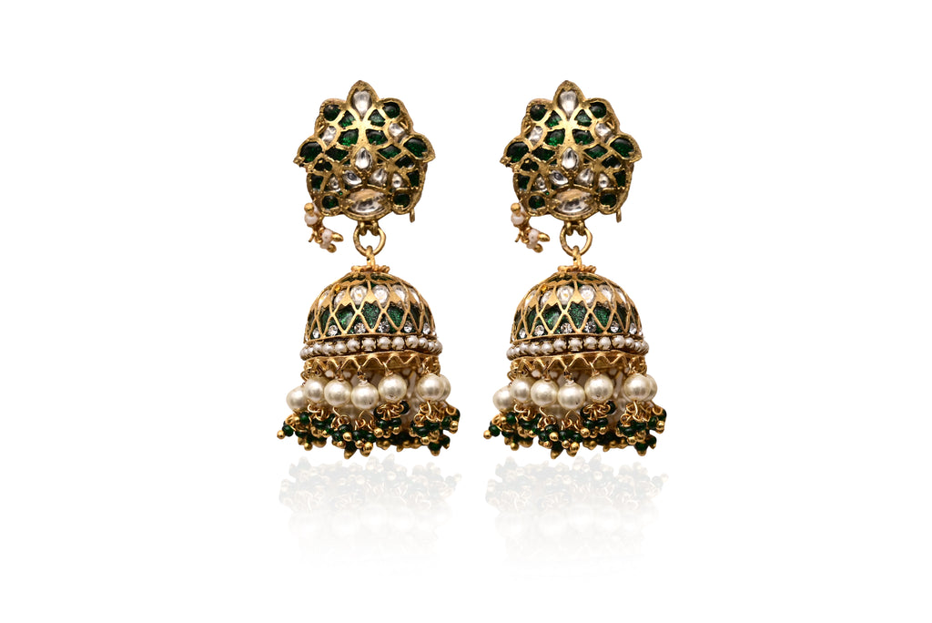 Green Polki Jhumka Earrings