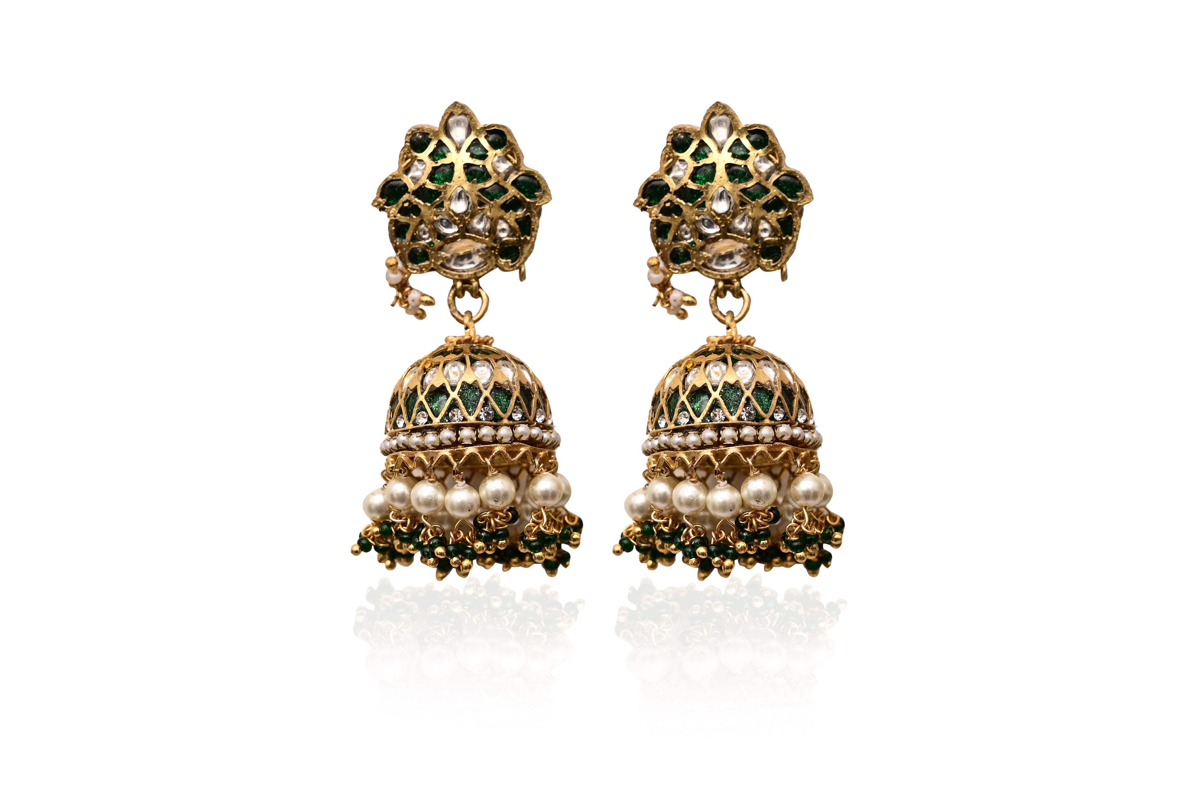 Green Polki Jhumka Earrings