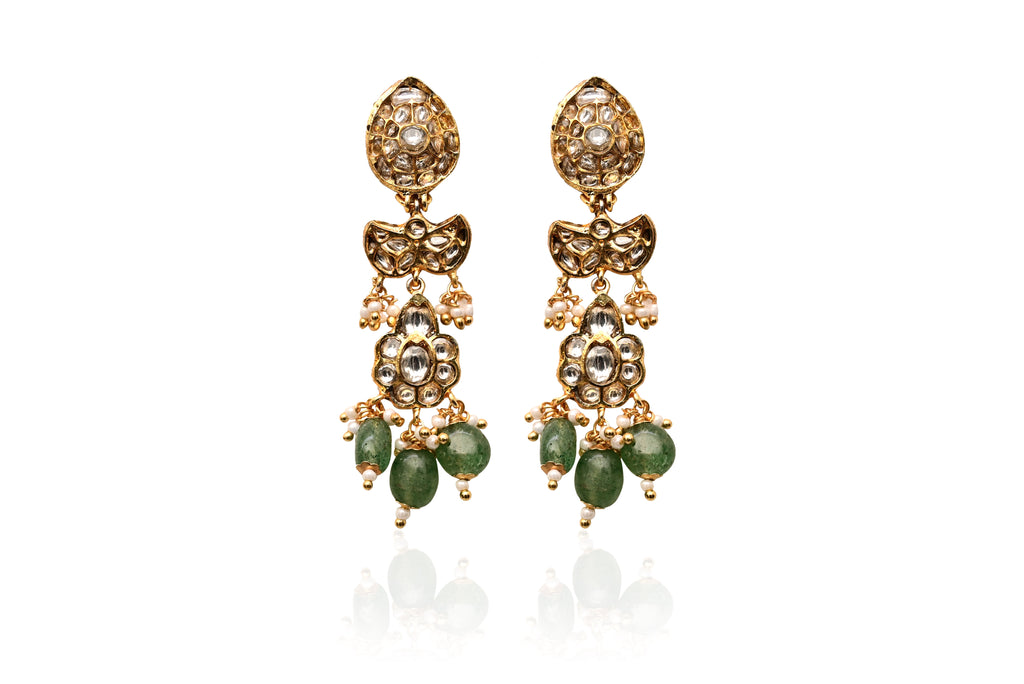 Pristine Polki Emerald Dangle Drops