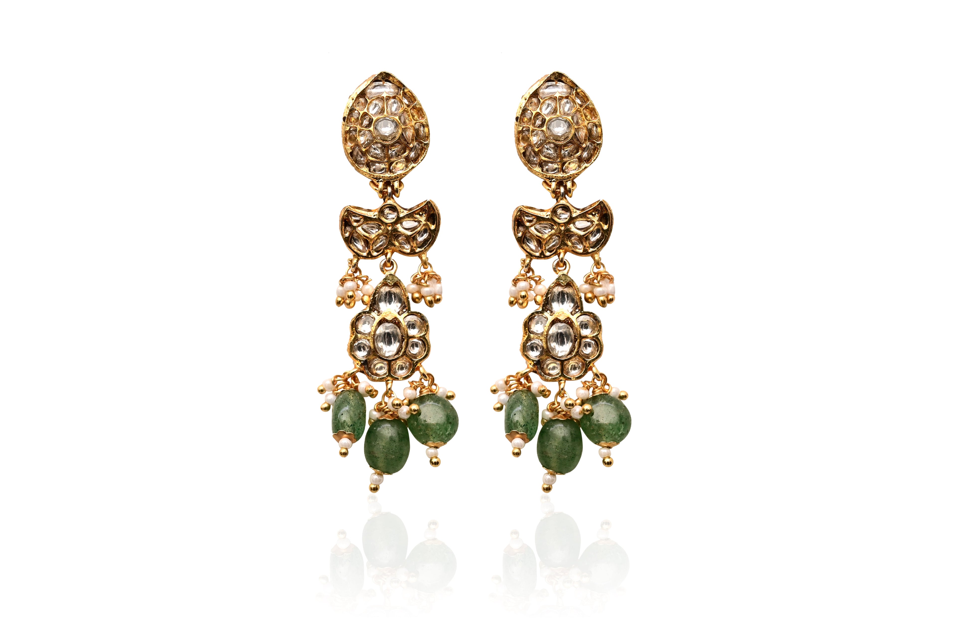 Pristine Polki Emerald Dangle Drops