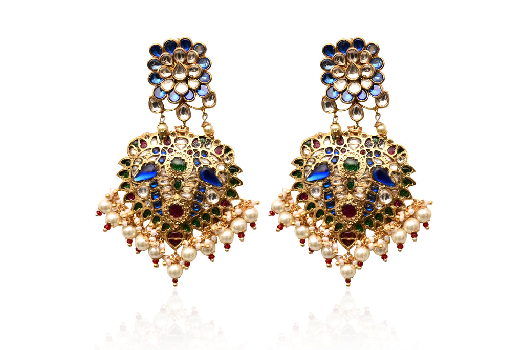 Multi-Color Polki Chandelier Earrings