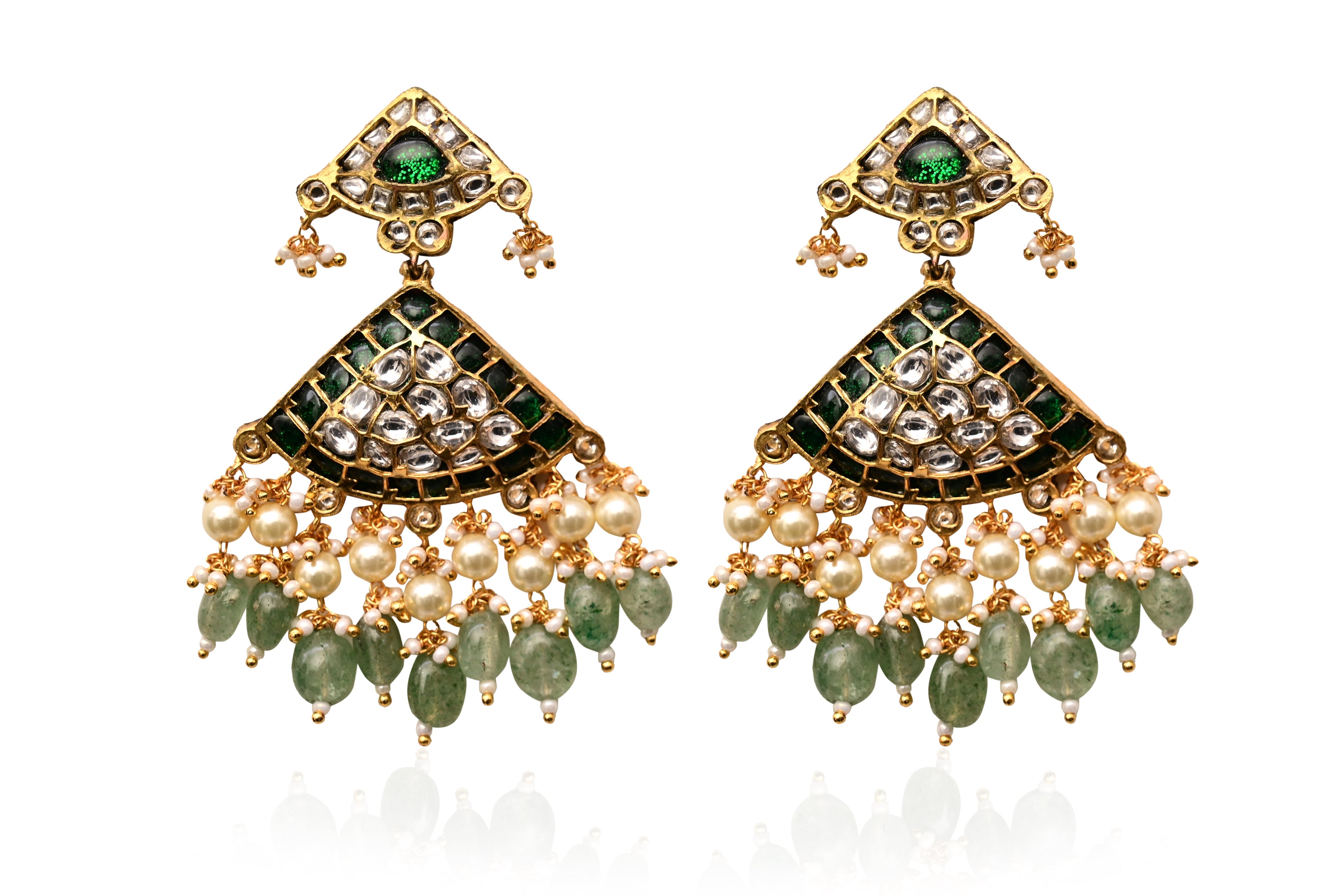 Emerald Polki Chandelier Earrings